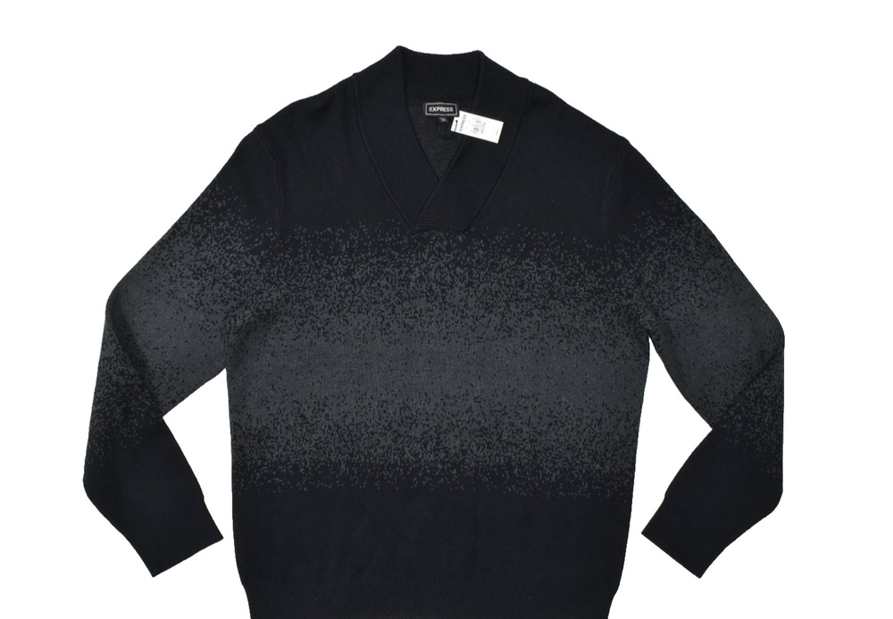 Express Men's XXL Sweater Black Gray Ombre Gradient Shawl Neck 100% Cotton NWT